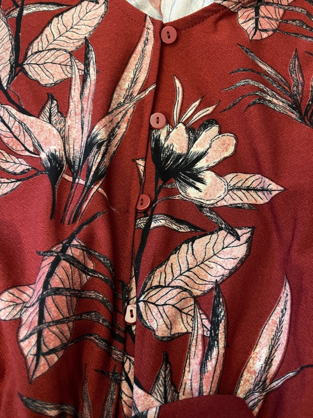Mango Rust Red Floral Button-Front romper - Picture 4 of 5